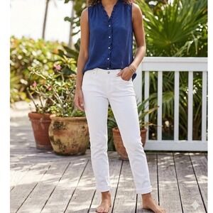 Tommy Bahama Blue Sleeveless Shirt Button Down Silk Ruffle - Small Petite